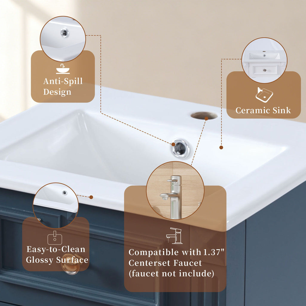 Bathroom Vanity With Sink, Soft-Closing Door, Adjustable Shelf