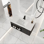 Wall Mounted Floating Bathroom Vanity With Open Shelf & Soft Close Door