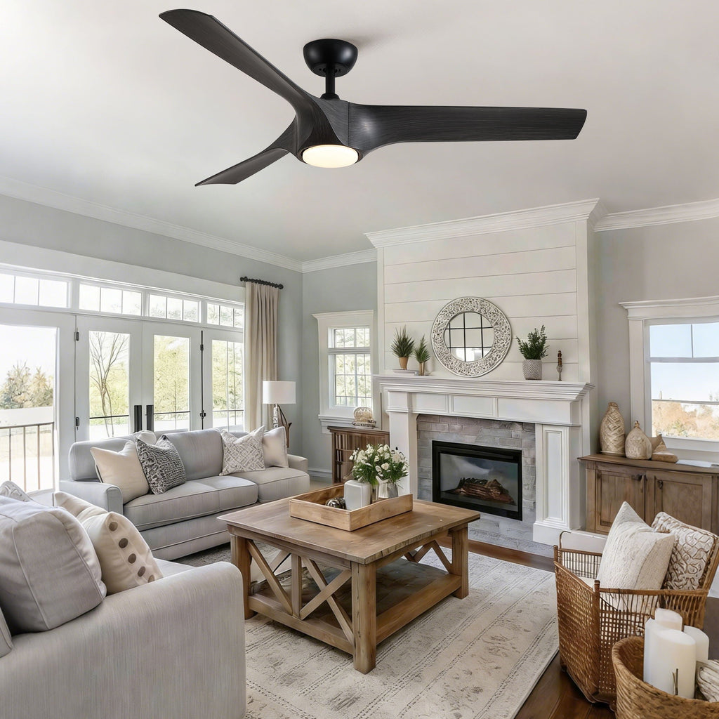Reversible Quiet Motor Ceiling Fan Light With ABS Blades - Black / Gray