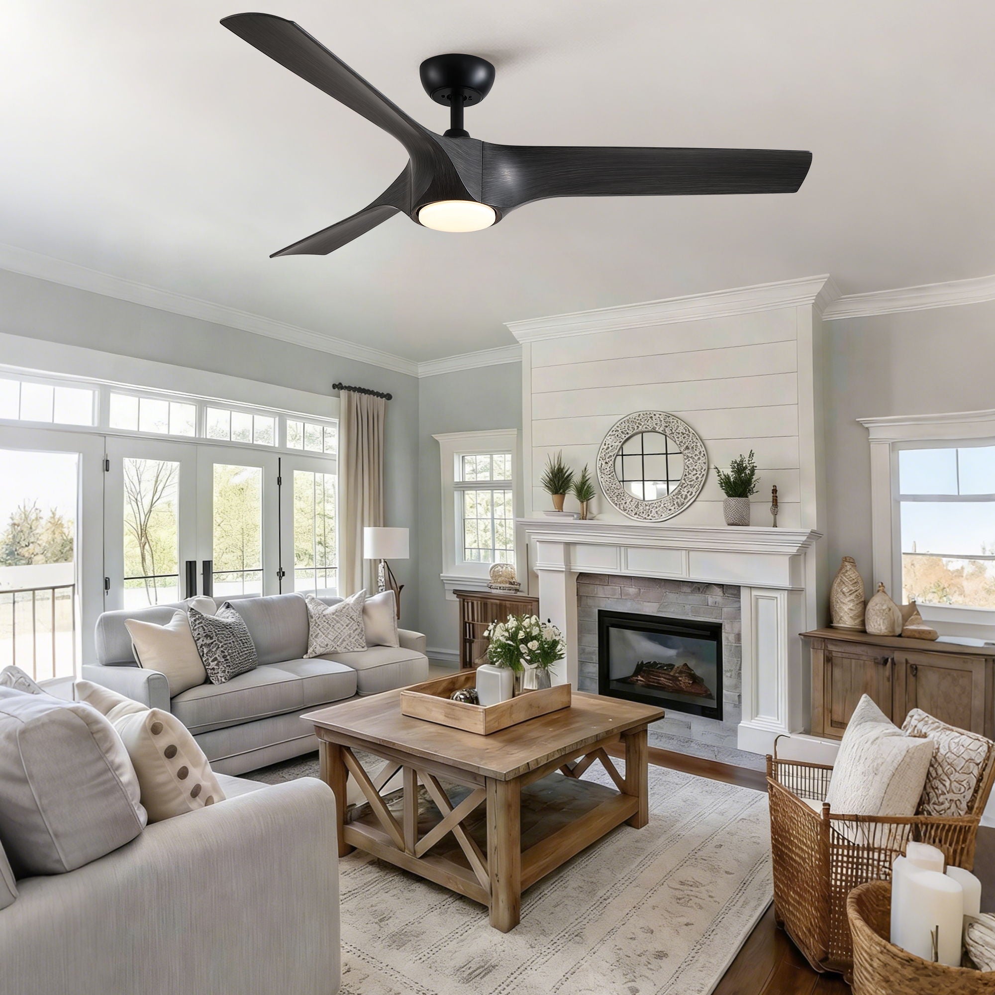 Reversible Quiet Motor Ceiling Fan Light With ABS Blades - Black / Gray