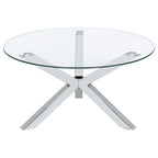 Kenzie Round Tempered Glass Top Cocktail Coffee Table Chrome