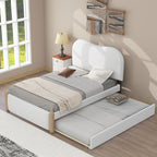 Upholstered Platform Bed With Wood Supporting Feet And Trundle