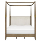 Queen Canopy Bed Frame With Upholstered Headboard - Brown