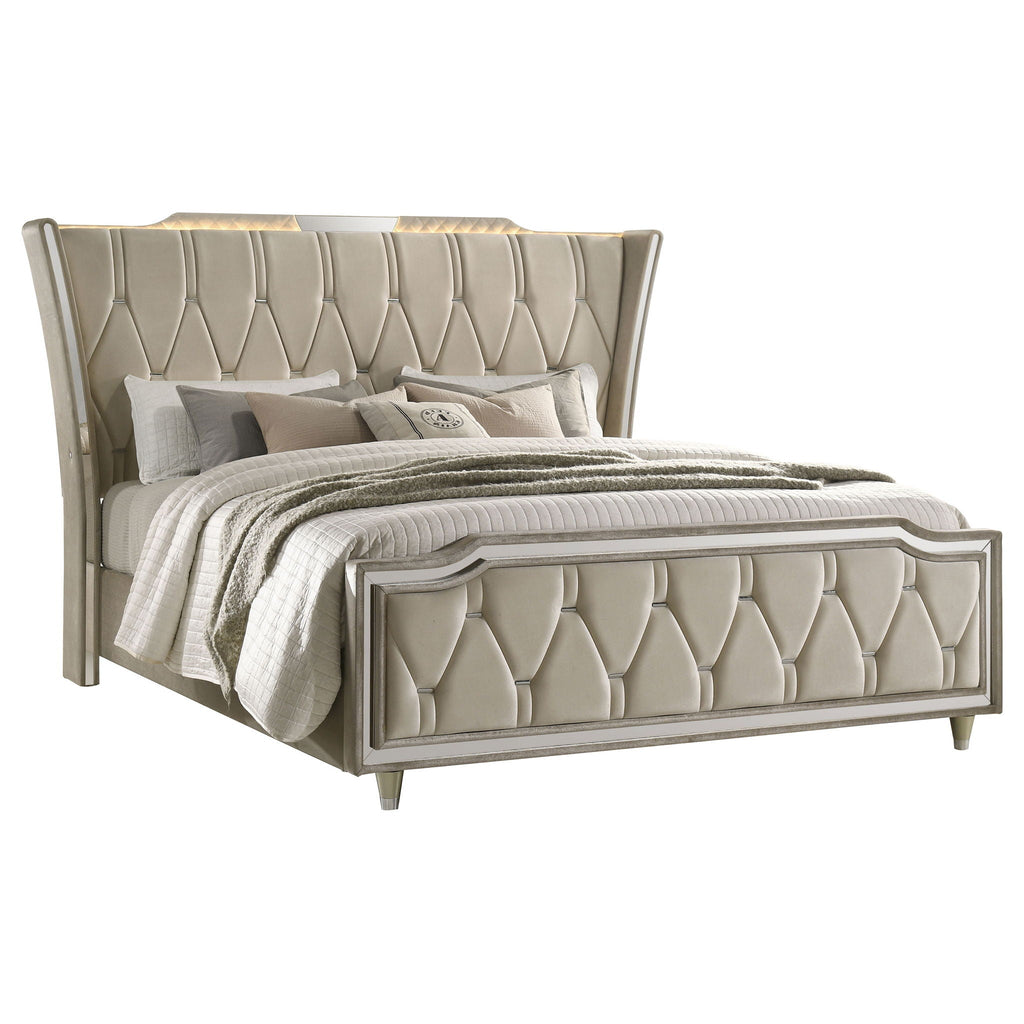 Lorient California King LED Upholstered Bed Ivory and Camel