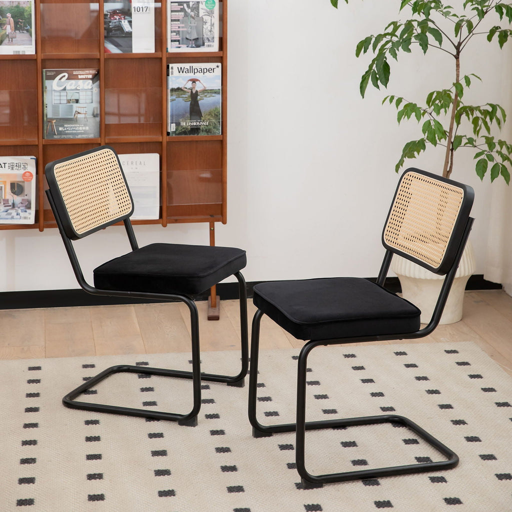 Rattan Side Accent Dining Chairs With Painted Legs (Set of 2)