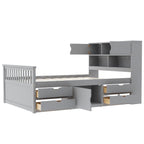 Captain Platform Bed Frame With Bookcase Headboard, 4 Drawers, Storage Shelves