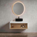 Floating Bathroom Vanity With Glossy Round Vessel Sink