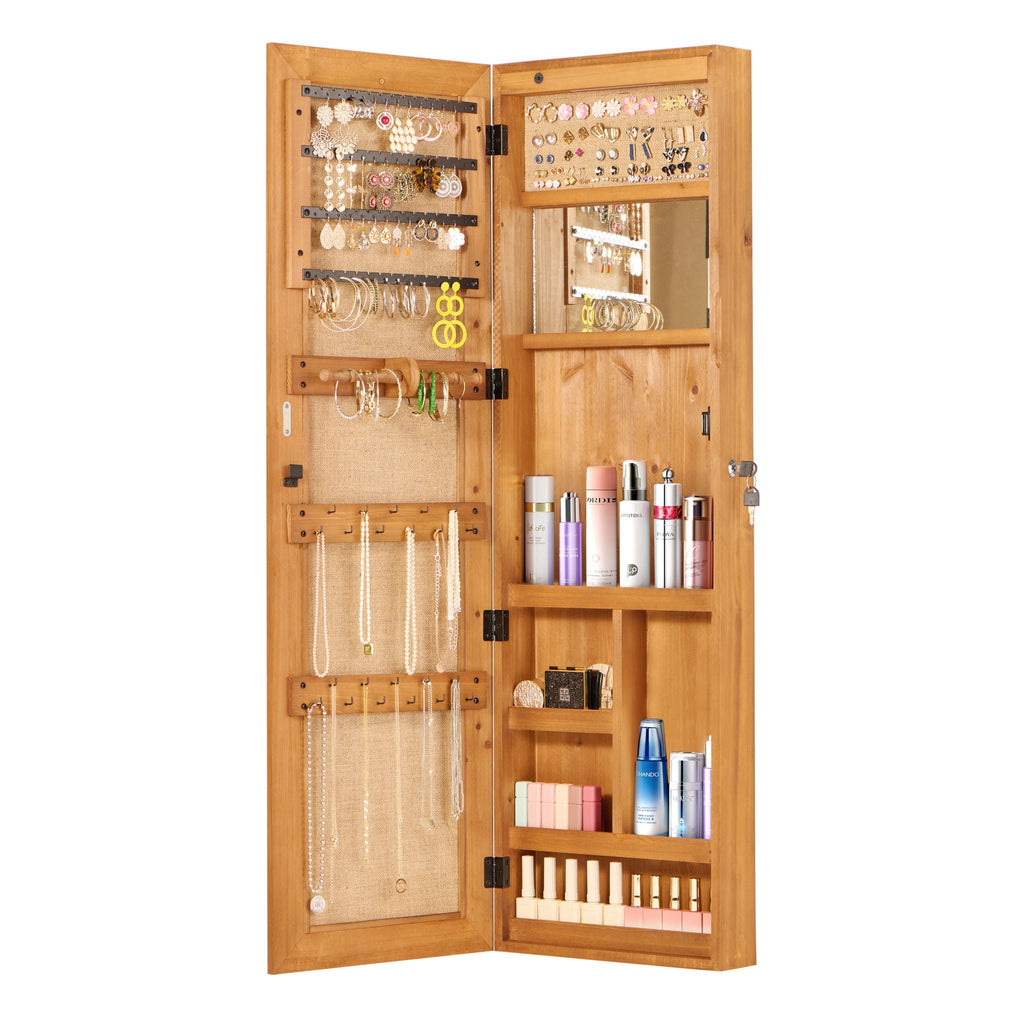 Jewelry Armoire Organizer With Full Length Mirror, Wall Mounted Lockable Cabinet With LED Light