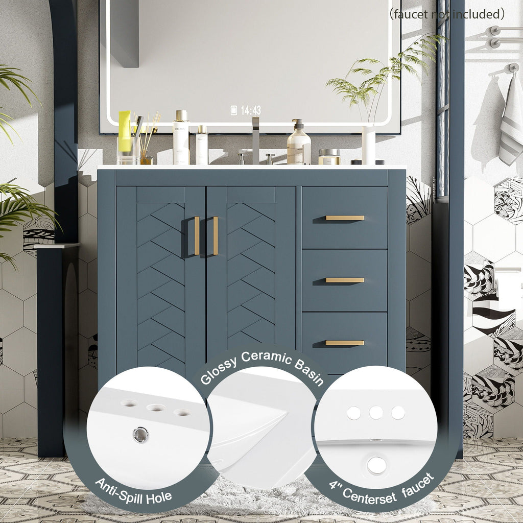 Bathroom Vanity With Sink Combo, Storage Cabinet, Freestanding Set With 3 Drawers & Soft Closing Doors