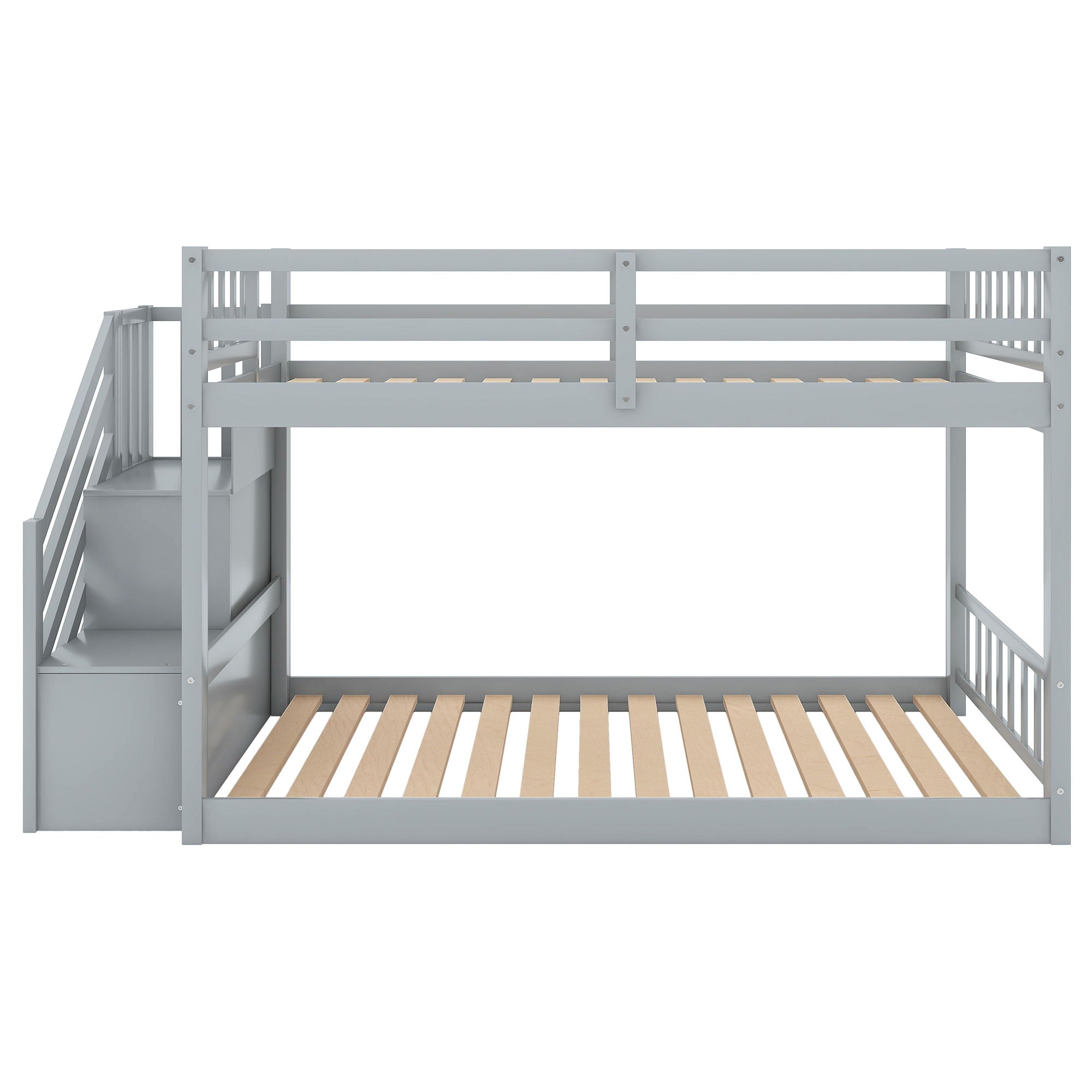 Norset - Twin Over Twin Floor Bunk Bed, Ladder With Storage