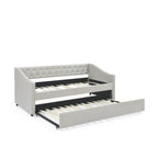 Upholstered Tufted Daybed With Drawers, Waved Arms