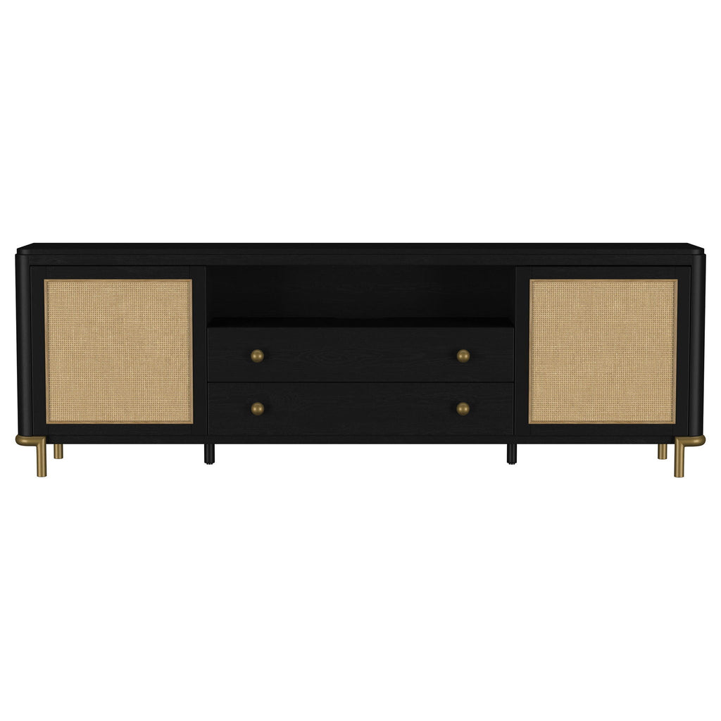 Arini Rattan Cane 2-door TV Stand Media Console Black