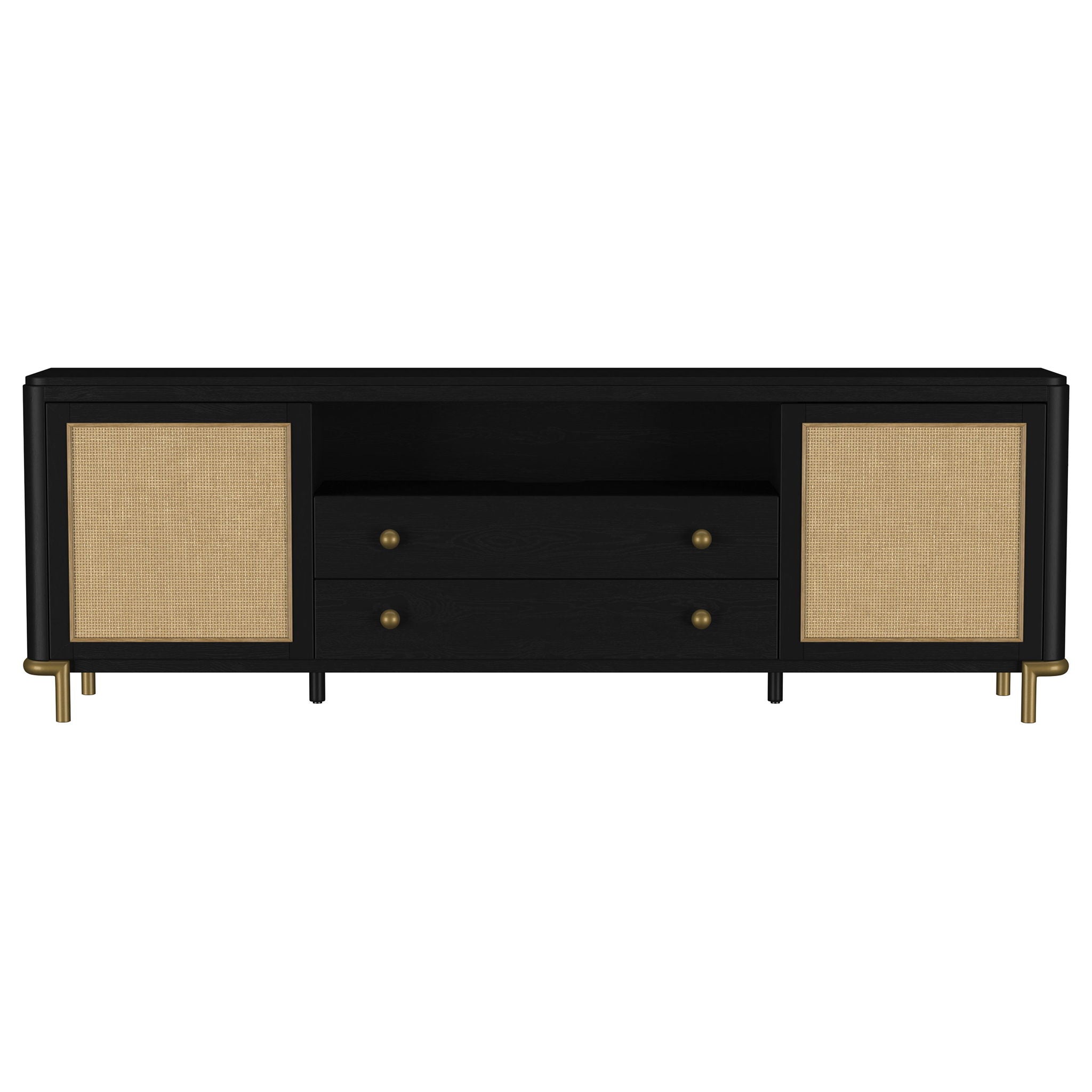 Arini Rattan Cane 2-door TV Stand Media Console Black