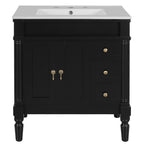 Bathroom Vanity With Ceramic Sink, 2 Doors 3 Drawers, Soft Close Design