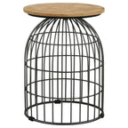 Bernardo Round Wire Frame Side Table Natural and Gunmetal