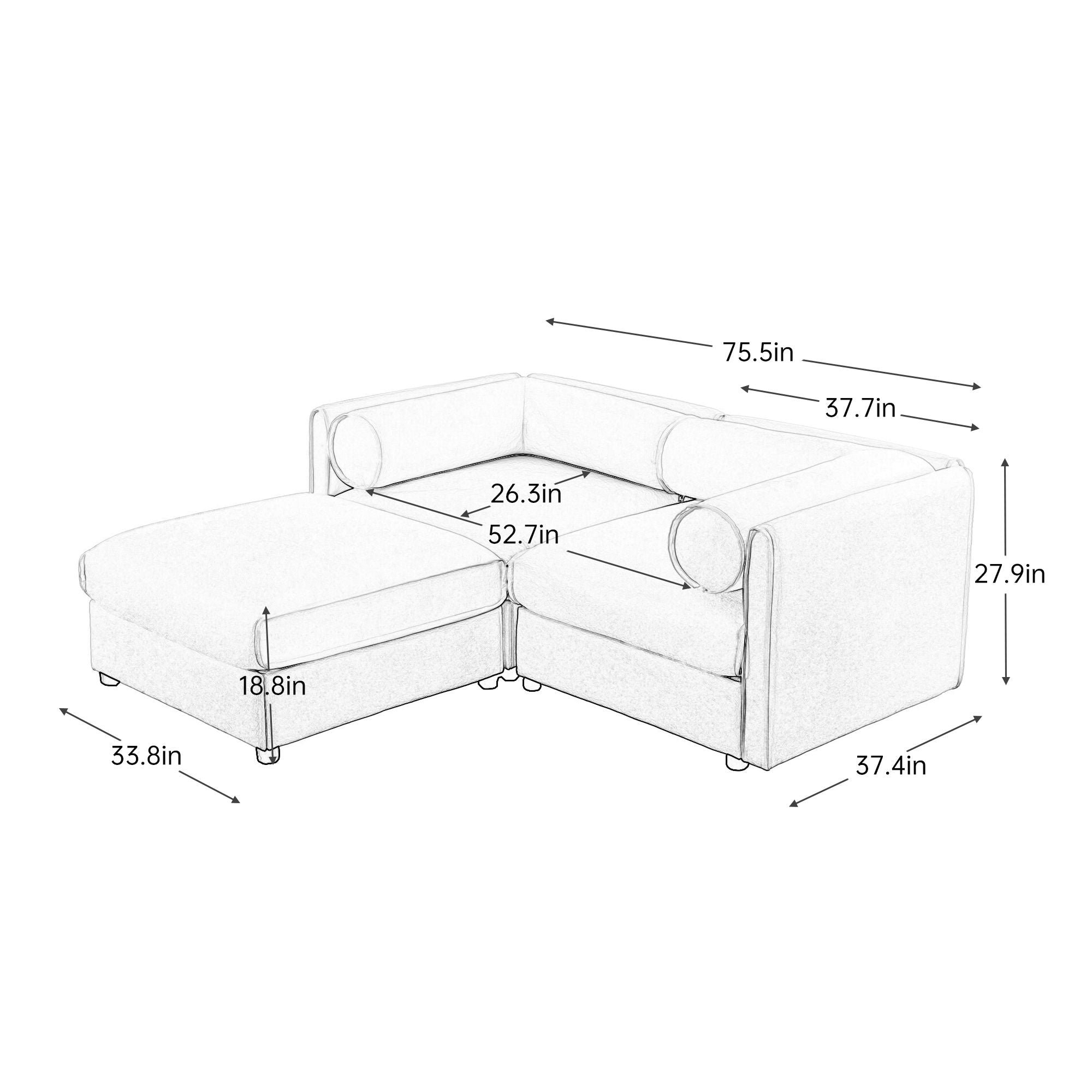 Contemporary Elegant Sofa With Storage And Ottoman