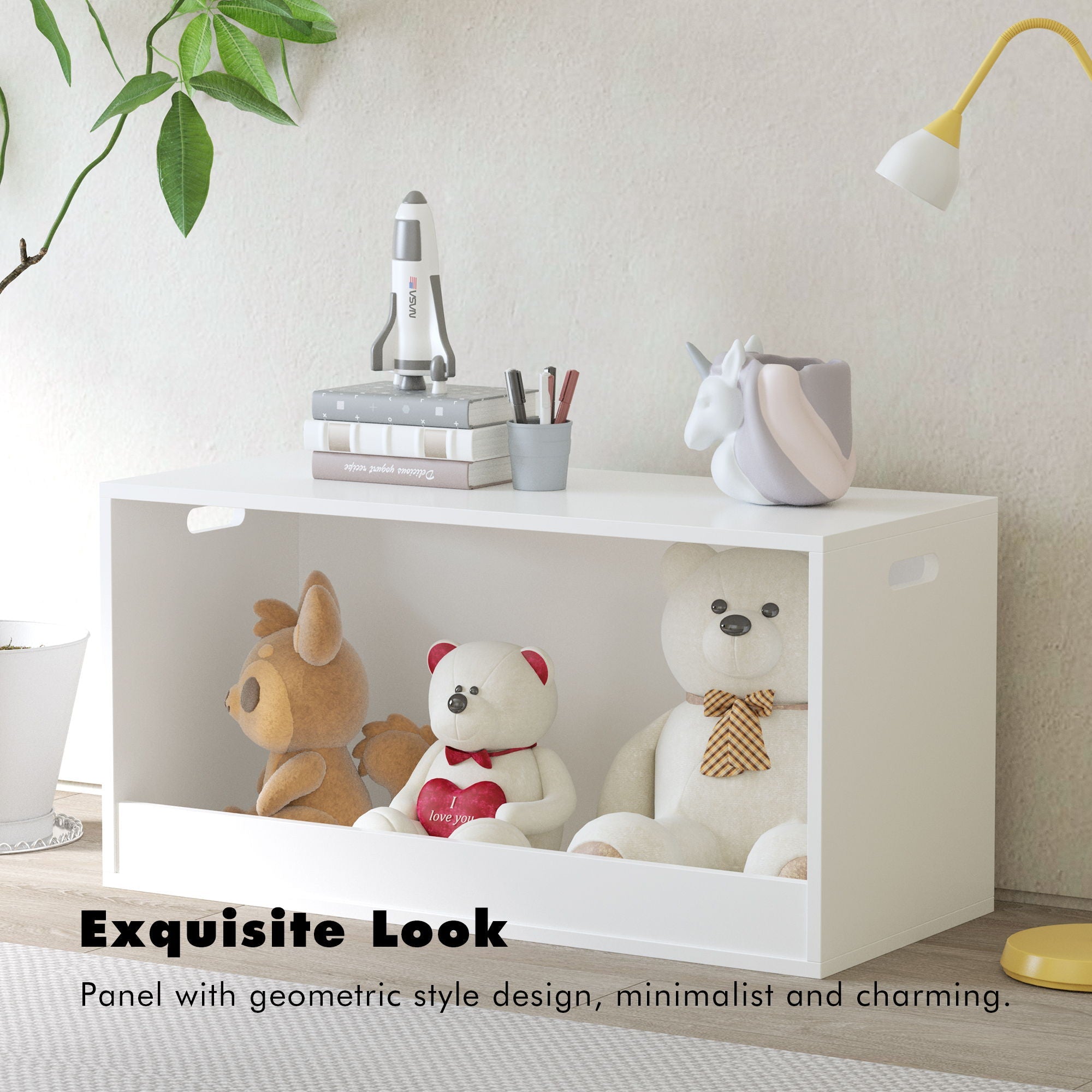 Open Toy Storage Box For Kids, Organizer Bin For Plush Toys, Books - White