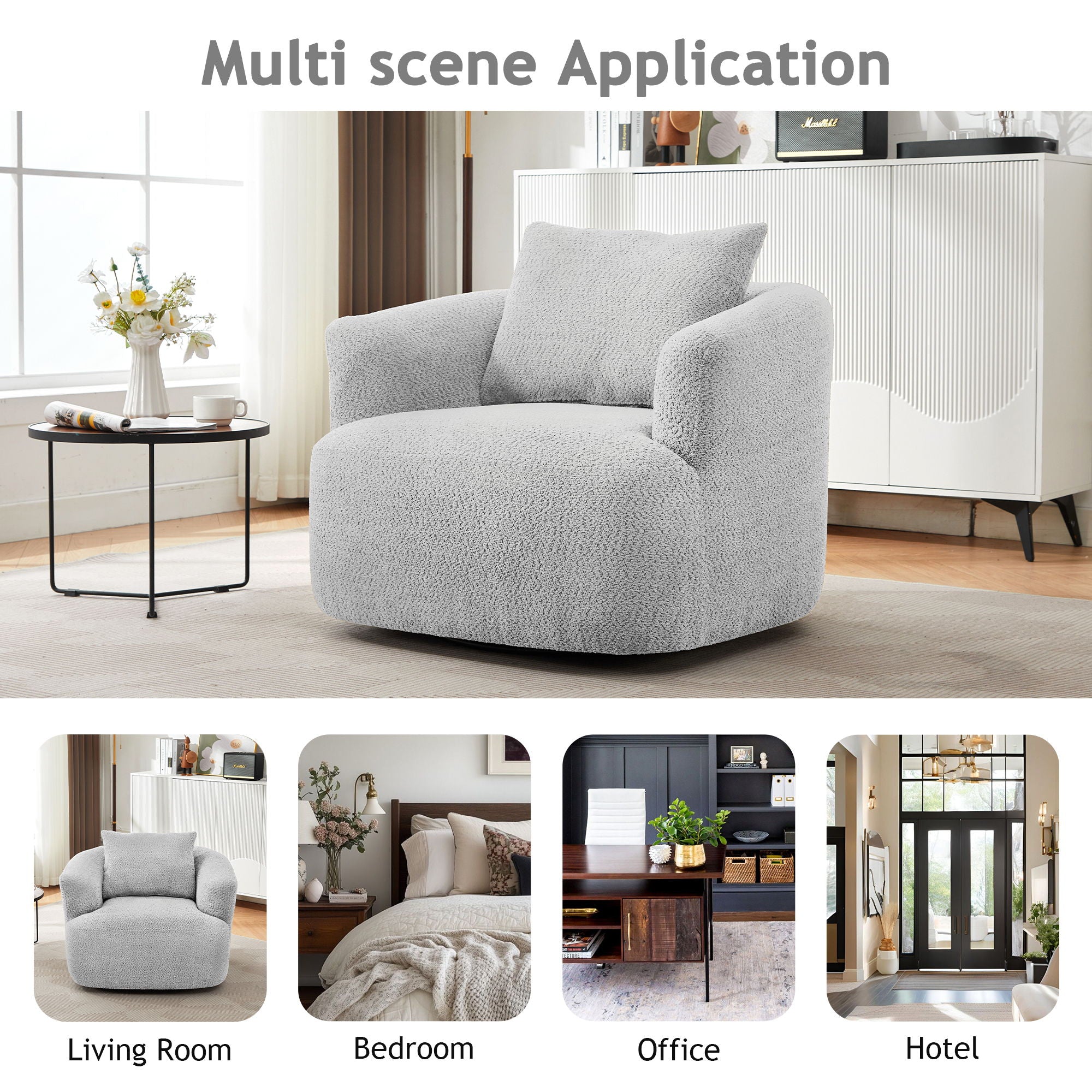 360° Swivel Barrel Sofa Chair With Throw Pillow, Upholstered Accent Chair
