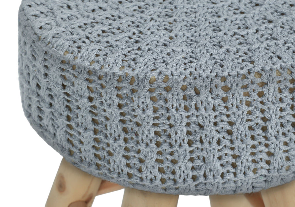 Ottoman, Pouf, Footrest, Foot Stool, Round, Natural Wood Legs, Contemporary, Modern