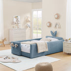 Cute Rabbit Ear Upholstered Platform Bed Frame With Safety Rail