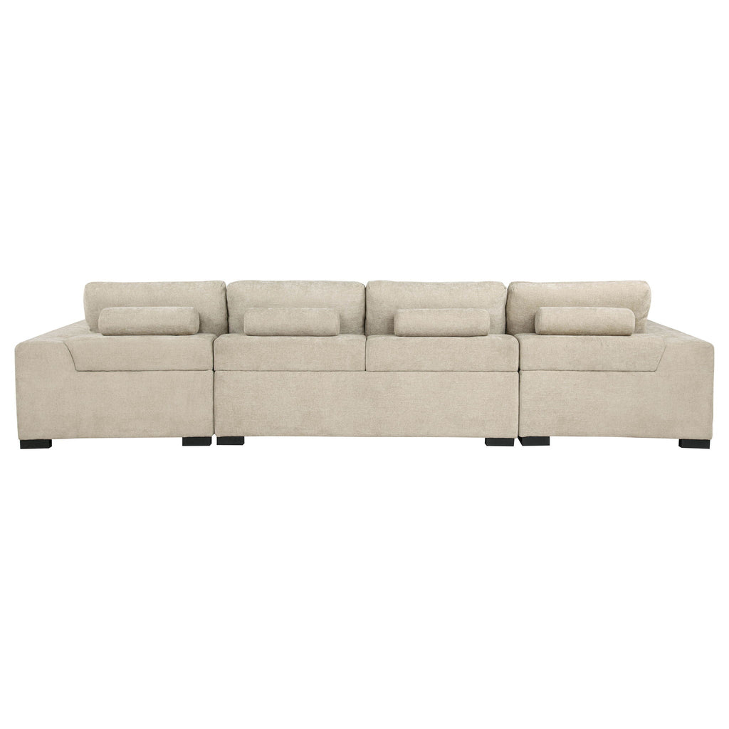 Cannella U-Shaped Double Chaise Upholstered Sectional Sofa Beige