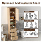 Tall Bathroom Cabinet With 1 Door, 3 Drawers, Open Storage - Wood