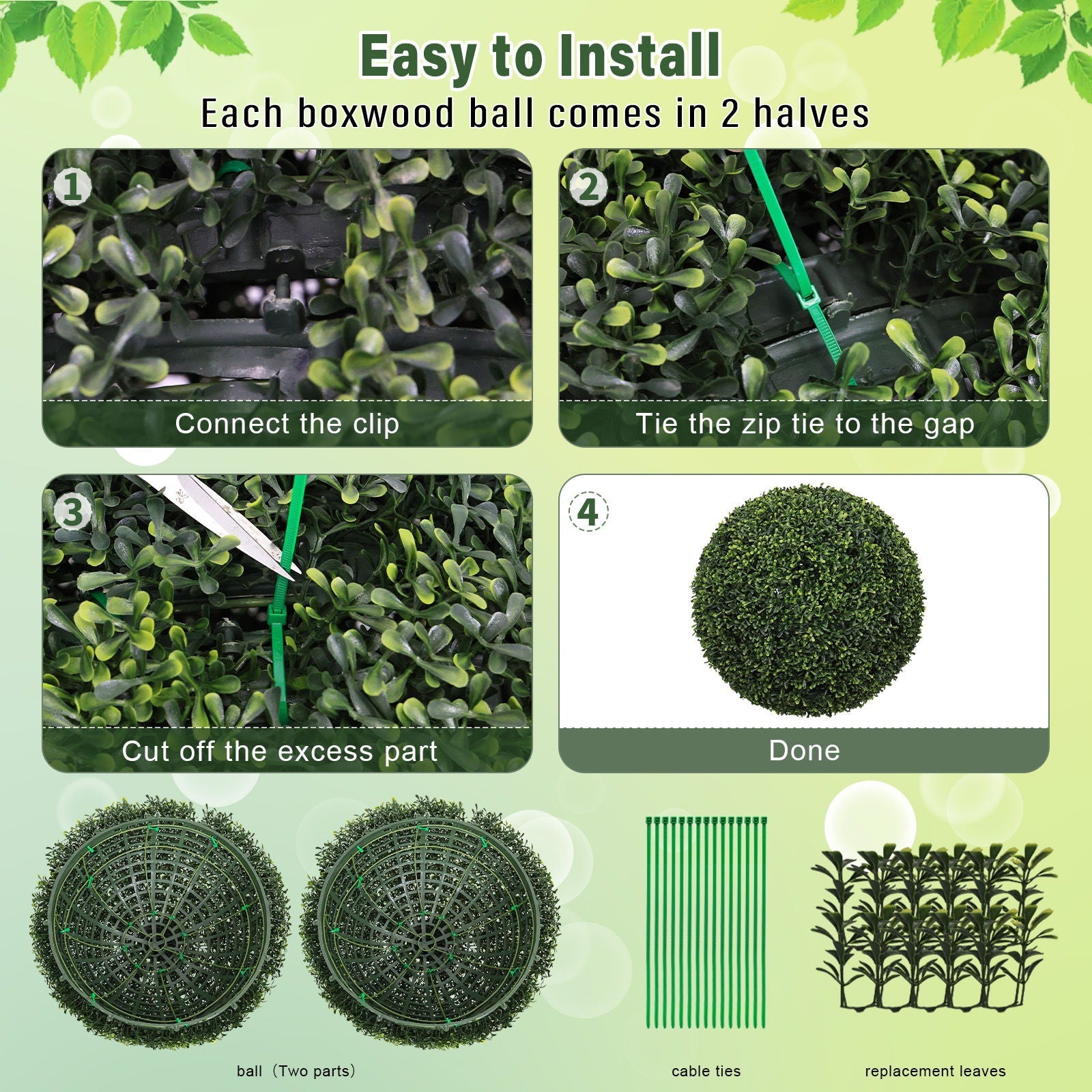 Artificial Topiary Balls, Outdoor Decorative Spheres For Garden (Set of 2) - Green