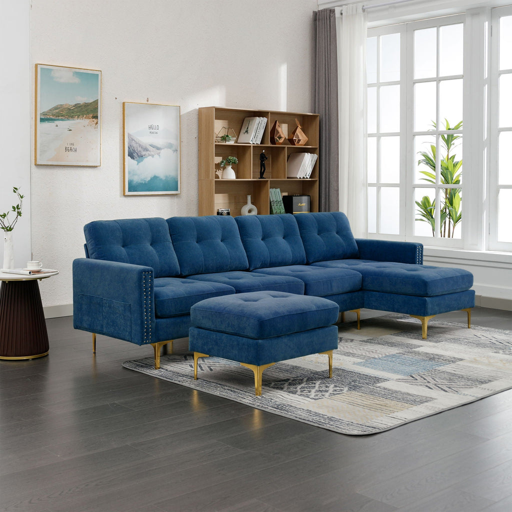 Modern L - Shape Convertible Sectional Sofa With Movable Ottoman