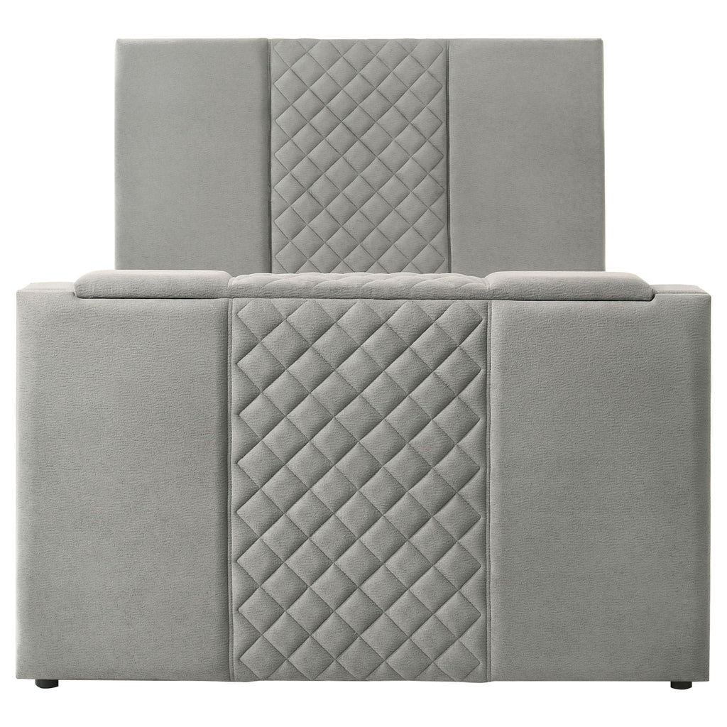 Tara 61-inch Upholstered Queen Panel TV Bed Grey