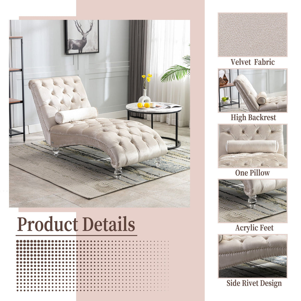 Chaise Lounge Indoor, Button Tufted Upholstered Chaise Lounge Chair With Pillow