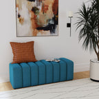 Summer Fabric Upholstered Tufted Accent Bench Peacock Blue