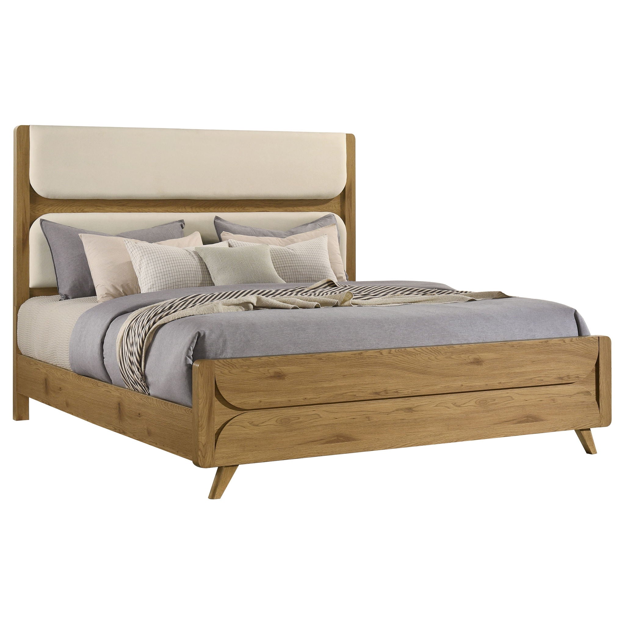 Bennett 78-inch Eastern King Upholstered Panel Bed Cream and Light Oak