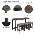4 Piece Bar Table Set With Power Outlet, 3 Padded Stools