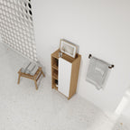 Freestanding Bathroom Side Cabinet, Narrow Storage Cabinet With Single Door & 3 Tier Open Shelves - Black / Light Oak / White