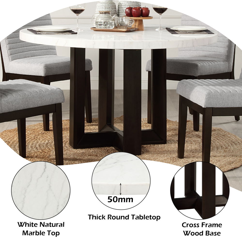 Edwyn - Round Dining Table - White Natural Marble Top & Espresso