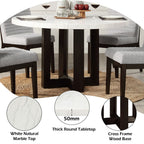 Edwyn - Round Dining Table - White Natural Marble Top & Espresso