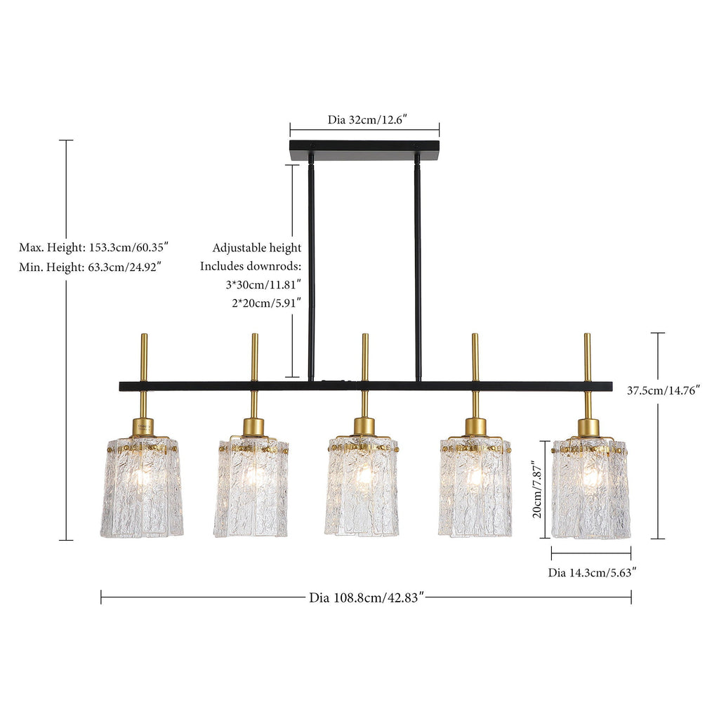Chandelier 5 Light, Fixture Over Table - Black / Gold