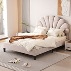 Upholstered Platform Bed With Flower Pattern Headboard