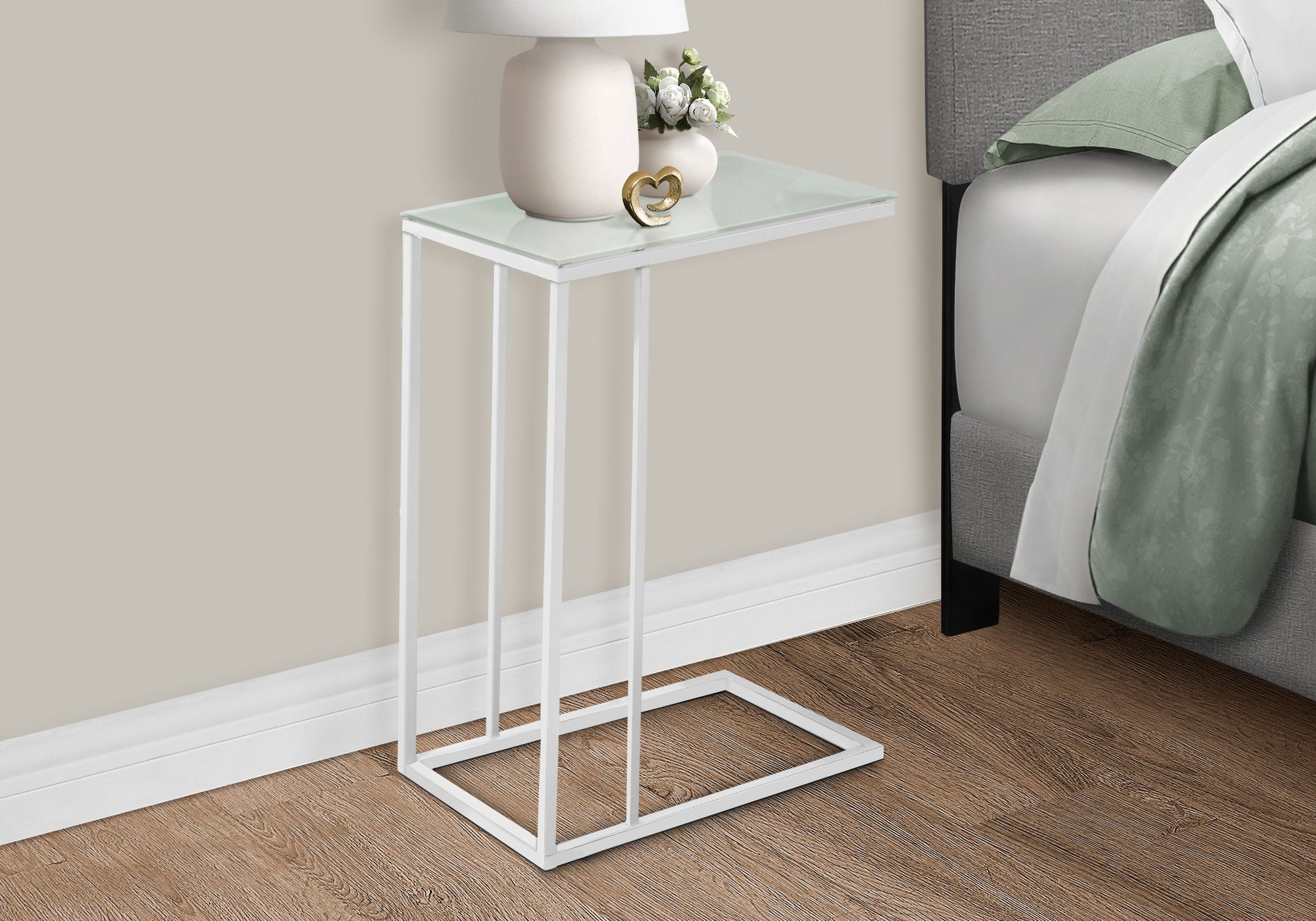 Accent Table, C - Shaped, Tempered Glass, Stylish Design Contemporary & Modern