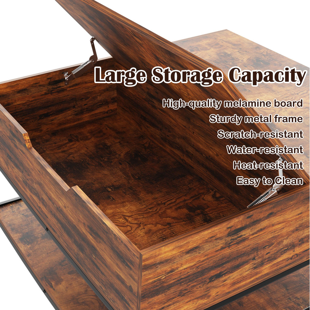 Rustic Flip Top Coffee Table With Hidden Storage - Black / Brown