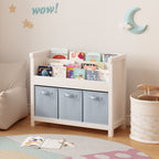 Bookshelf With 3 Tier Front Facing Storage And 3 Bins, Toddler Bookcase For Playroom - White