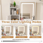 3 Color LED Vanity Mirror With Stool, Dressing Table For Bedroom, 2 Drawers & 5 Storage Cabinets (4 Open + 1 Hidden), Adjustable Lighting - White