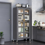 6 Tier Storage Cabinet With Transparent Door, Adjustable Shelves & Wheels