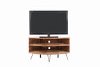 Fan Shape Reclaimed Wood Corner Media Table For Living Room Wise Use Your Space - Natural