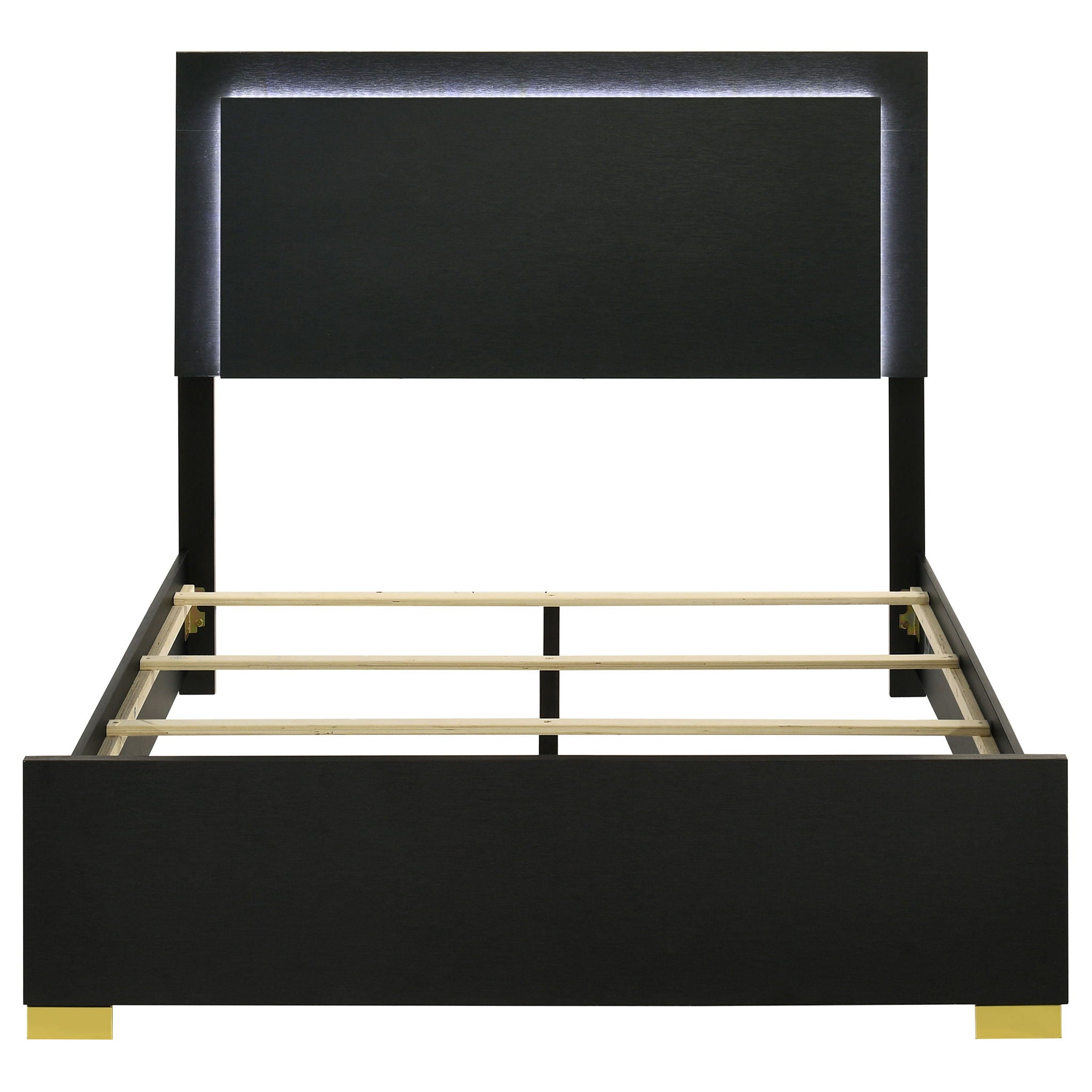 Marceline Wood Full LED Panel Bed Black