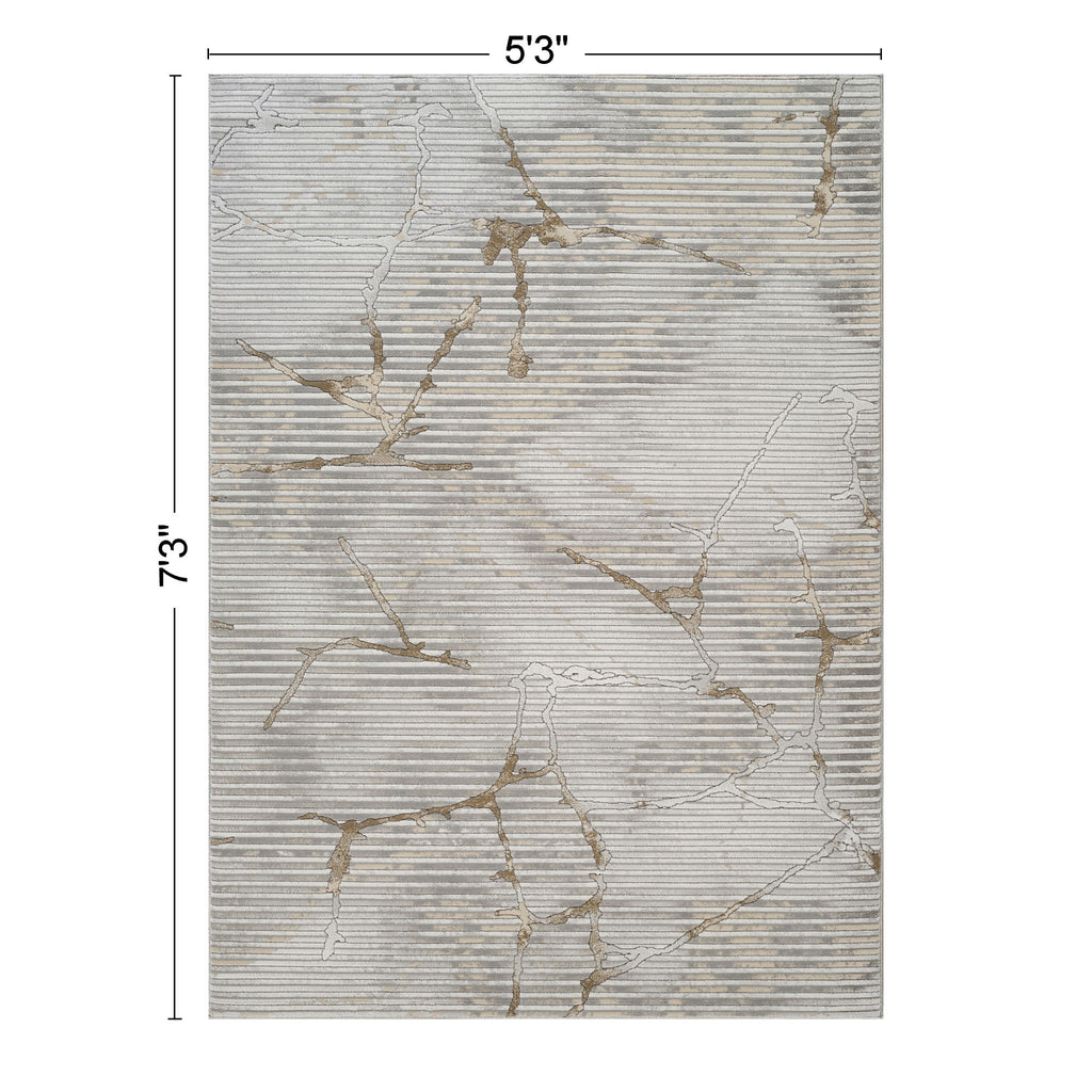 Geometrix - 5'3" X 7'3" Area Rug With Geometric, 3D Effect - Ivory / Gray