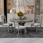 Dining Set With Extendable Round Table And 4 Upholstered Chairs