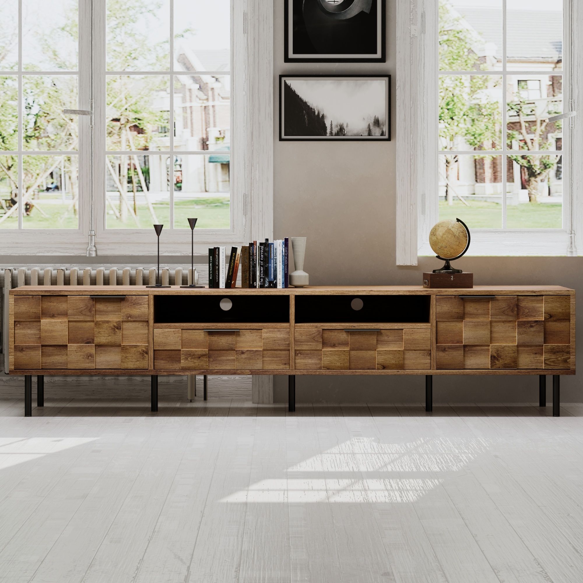 TV Stand With 2 Drawers, Media Console Table, Storage Cabinet With Cable Management