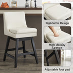 Upholstered Swivel Bar Stools With Ergonomic Design (Set of 2) - Cream White