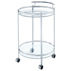 Chrissy Round Glass Shelf Metal Bar Cart Chrome
